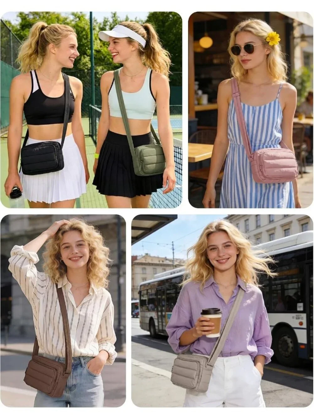 👜Women's Purple Puffer Crossbody Bag RFID Travel Purse Small Handbag Wallet